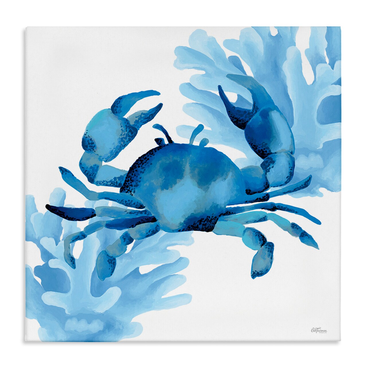 Stupell Industries Blue Tone Crab & Coral Canvas Design by Cat Thurman Designs